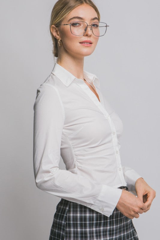 Kallie Fitted Long Sleeve Shirt-White