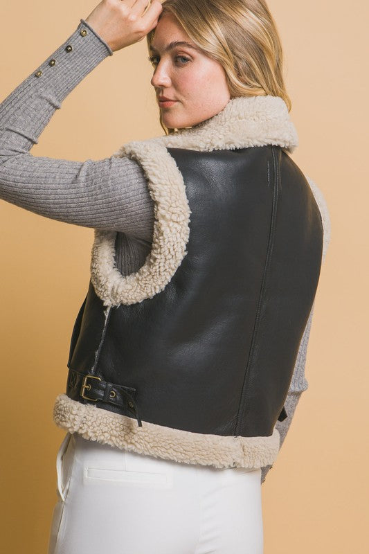 Kayla Shearling Vest-Black