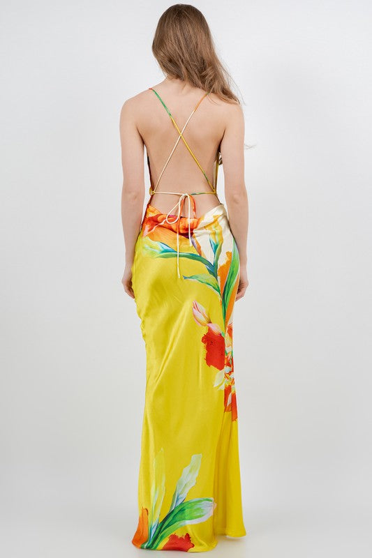 Kalani Cowl Neck Maxi Slip Dress (Yellow)