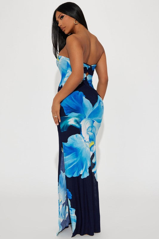Born To Bloom Tube Maxi Dress (Navy Blue Multi)