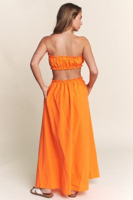 Tropic Eyelet Cut Out Tube Dress (Orange)