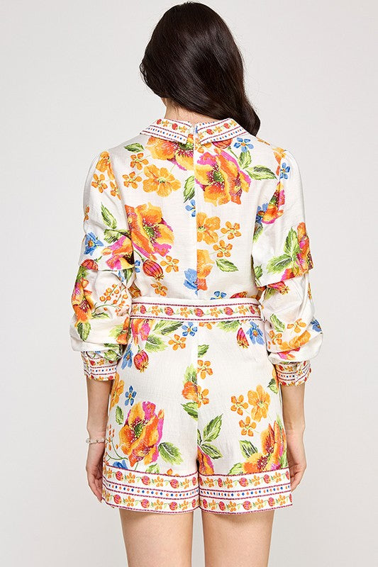 Paradise Livin Floral Romper (Orange Multi)