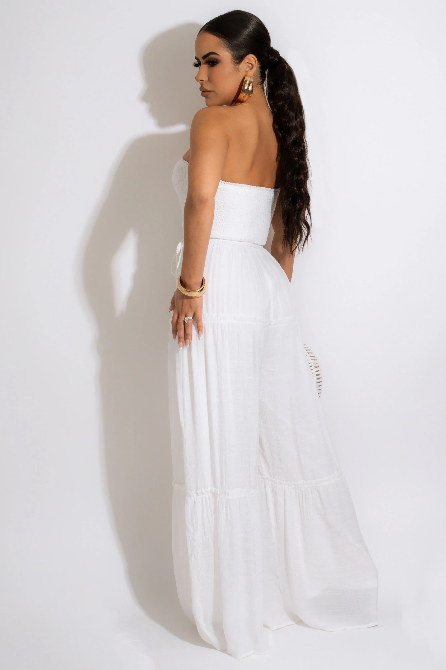 Beach Cottage Strapless Jumpsuit- White