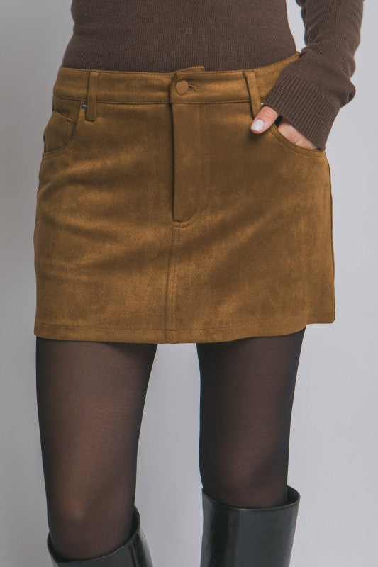 Low Waist Suede Skirt- Camel