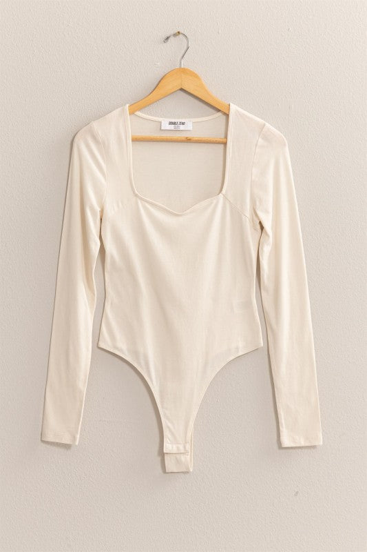 Long Sleeve Sweetheart Neck Bodysuit- Cream