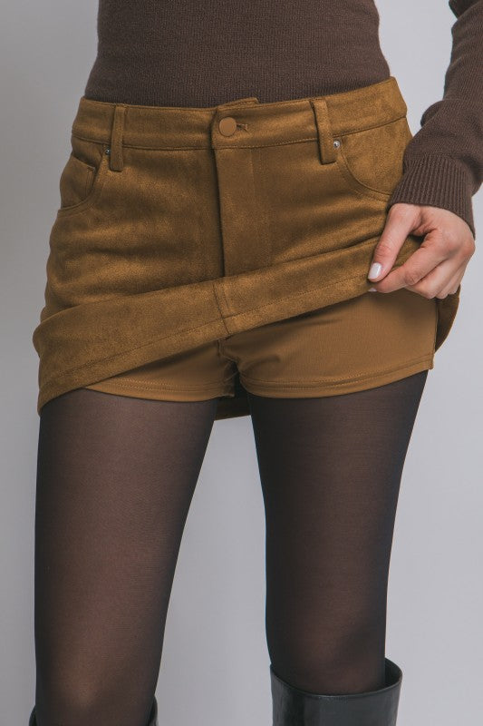 Low Waist Suede Skirt- Camel