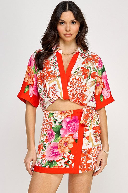 Summer Florals Skort Set (Red Multi)