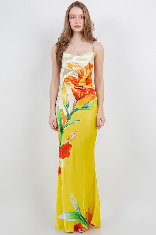 Kalani Cowl Neck Maxi Slip Dress (Yellow)
