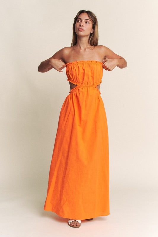 Tropic Eyelet Cut Out Tube Dress (Orange)